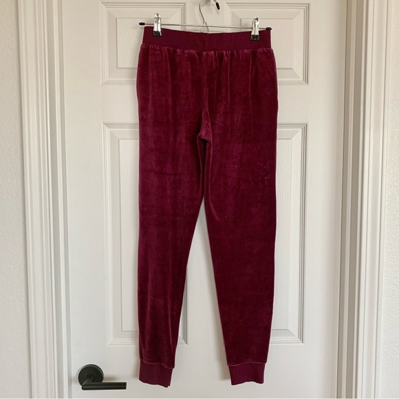 ❤️ VS Wine Red Kir Velour Jogger Pants with Satin Bow Tie and Side Pockets - Picture 3 of 4